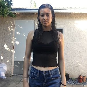 Black sheer mesh sleeveless top.